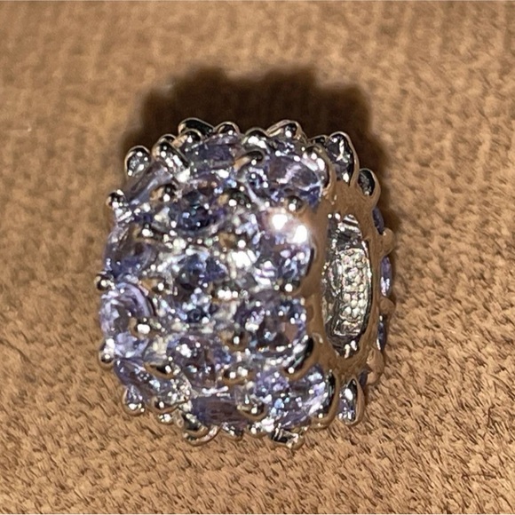 Solid 14K White Gold Tanzanite Bead Pendant Charm Slide for Necklace / Bracelet - Picture 7 of 11